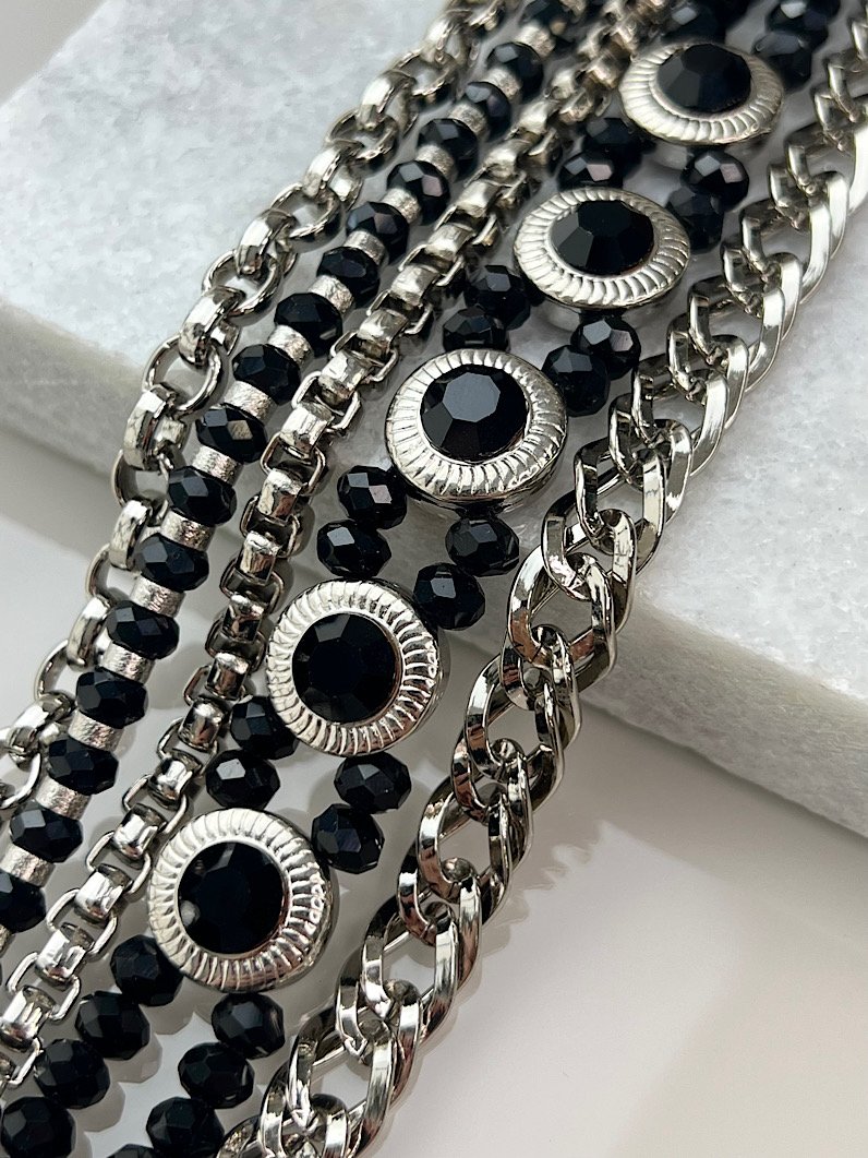 Pulseira Imã Lorena Correntaria e Strass Prata