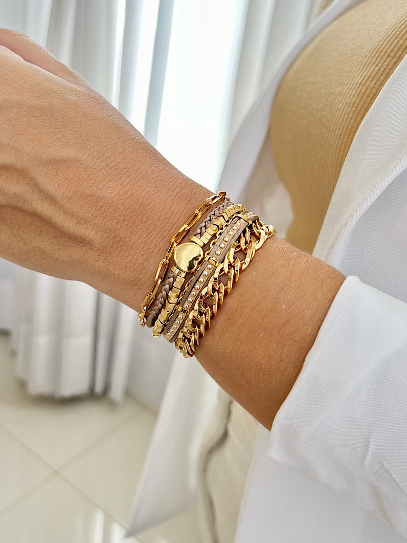 Pulseira Imã Luany Coração Dourada - Bege