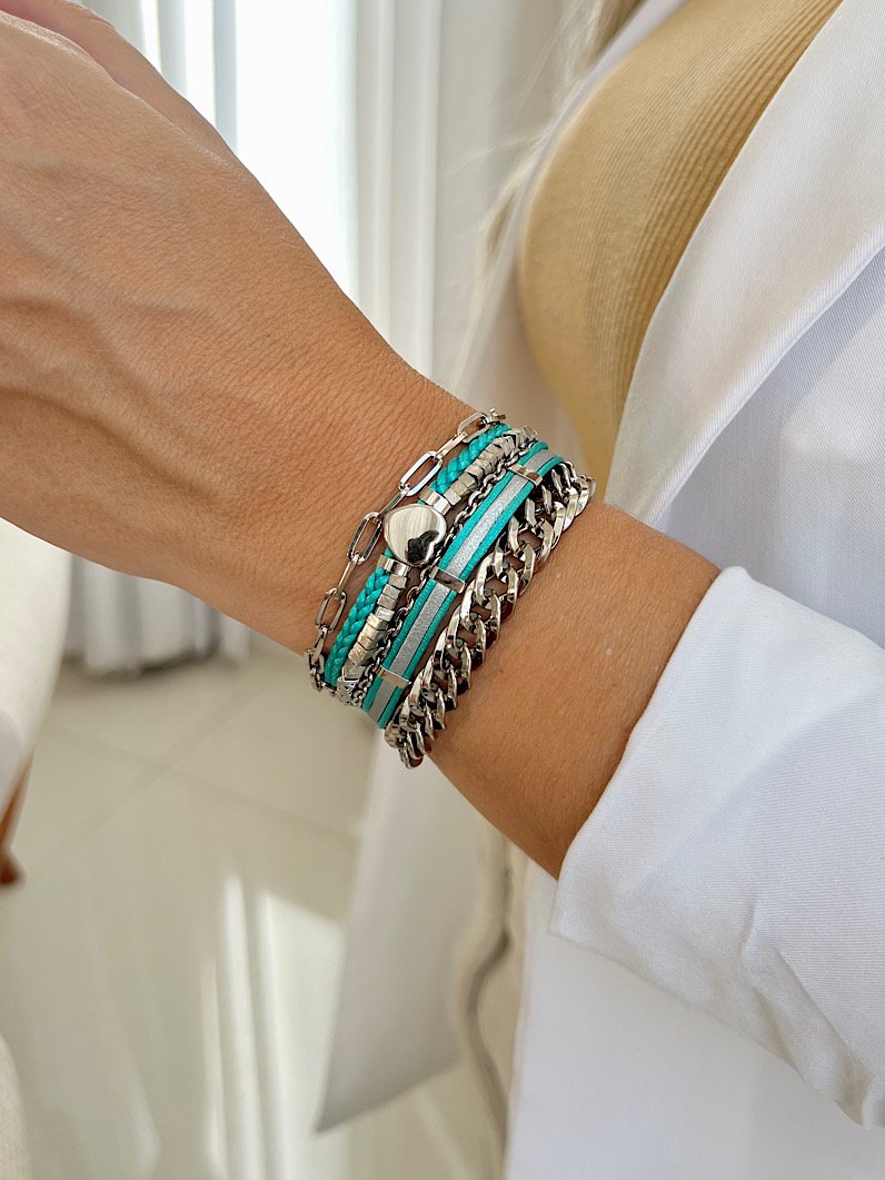 Pulseira Imã Luany Coração Prata - Turquesa