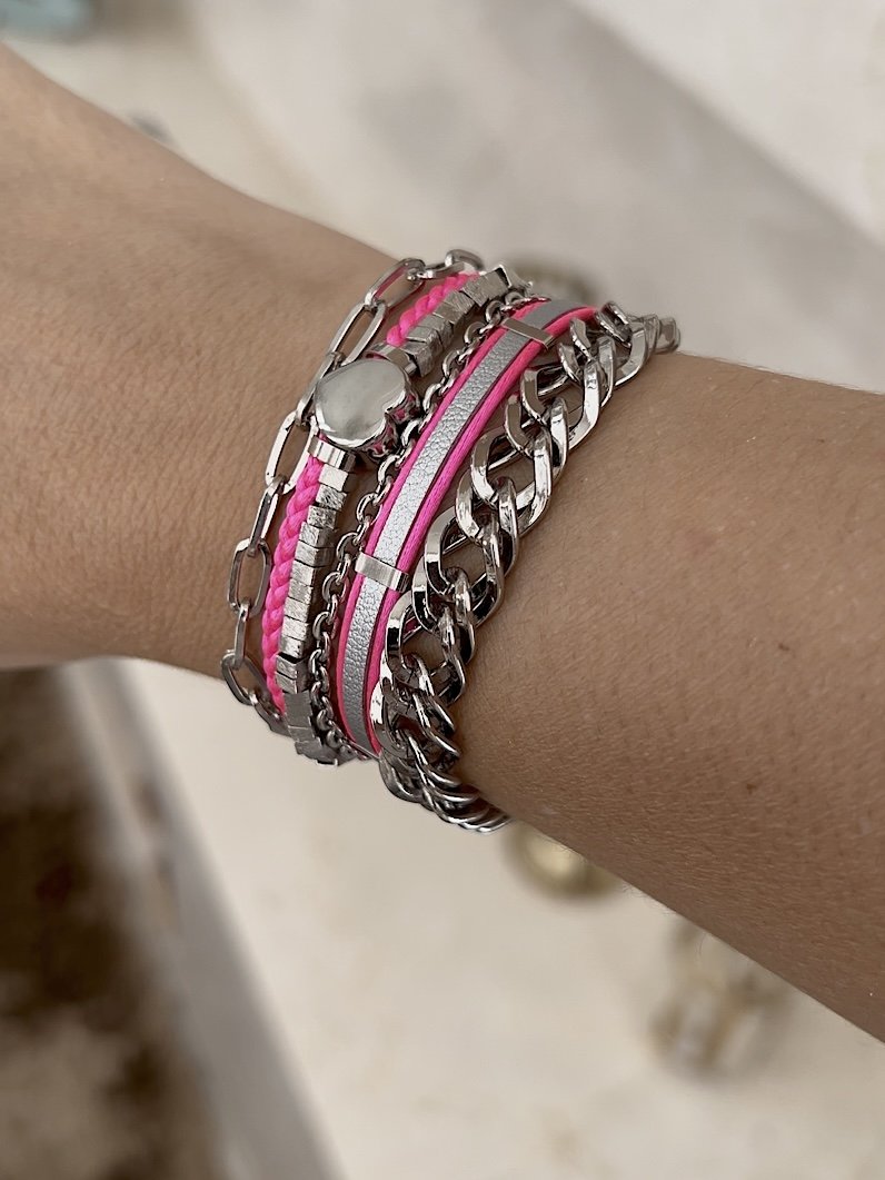 Pulseira Imã Luany Coração Prata - Pink