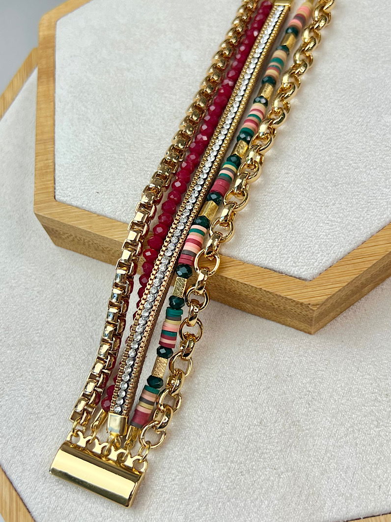 Pulseira Imã Lucy de Strass e Fimos Dourados