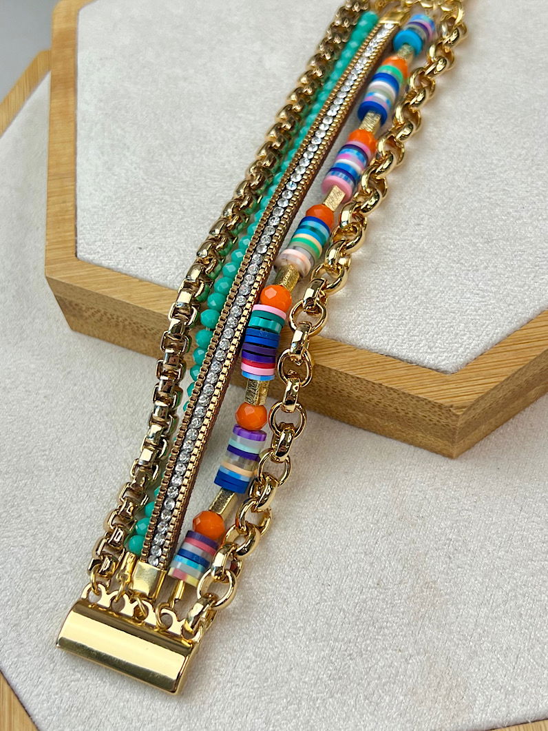 Pulseira Imã Lucy de Strass e Fimos Dourados