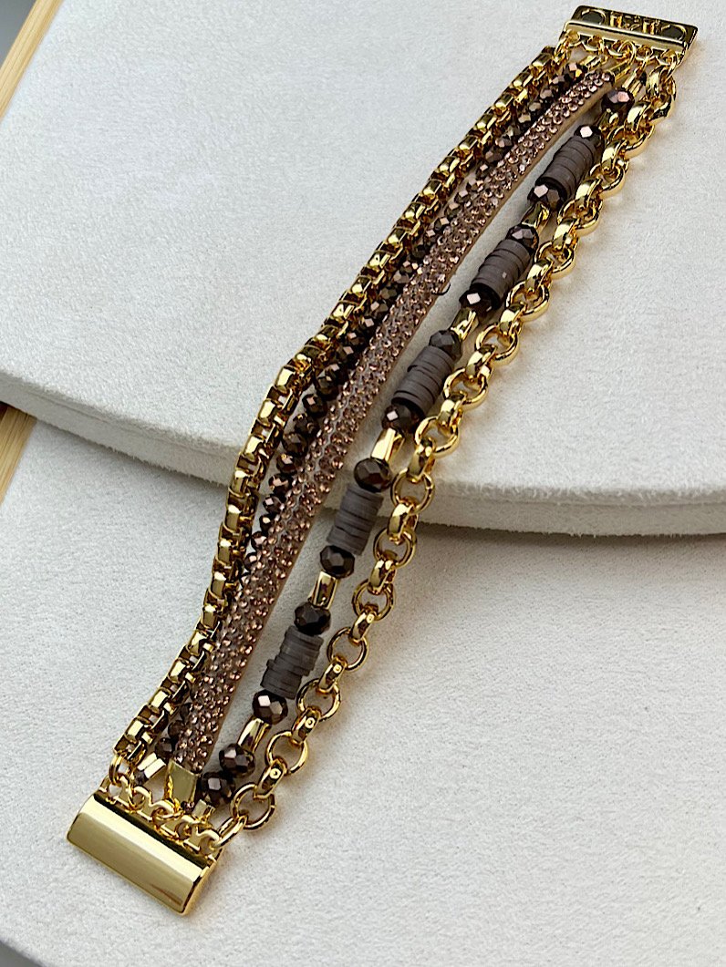 Pulseira Imã Lucy de Strass e Fimos Dourados