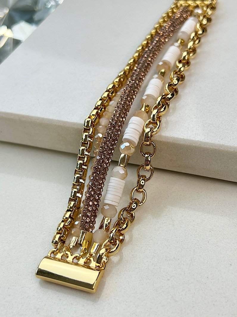 Pulseira Imã Lucy de Strass e Fimos Dourados