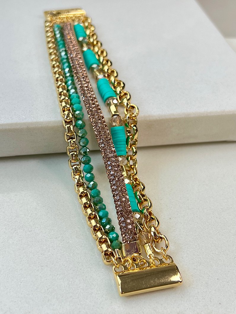 Pulseira Imã Lucy de Strass e Fimos Dourados