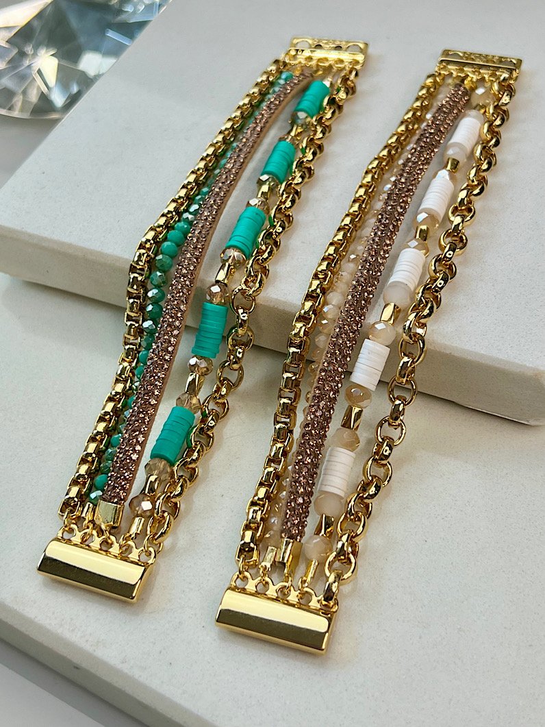 Pulseira Imã Lucy de Strass e Fimos Dourados
