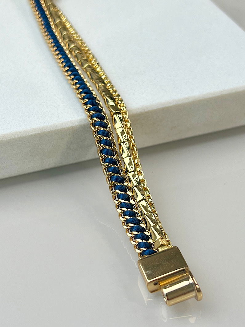 Pulseira Imã Luiza Correntes e Fio de Seda Dourada