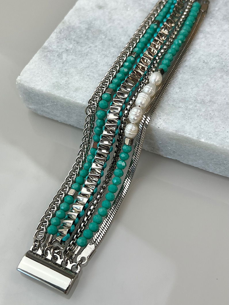 Pulseira Imã Luzia Pérola de Água Doce e Cristais Prata