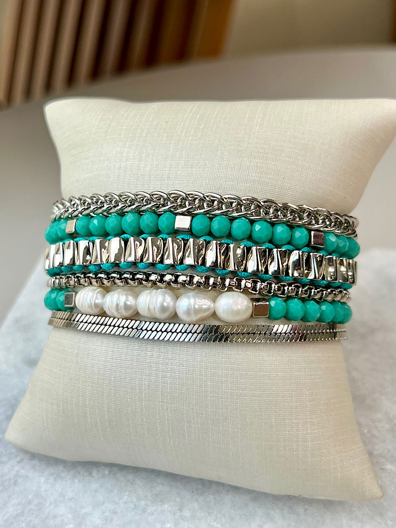 Pulseira Imã Luzia Pérola de Água Doce e Cristais Prata