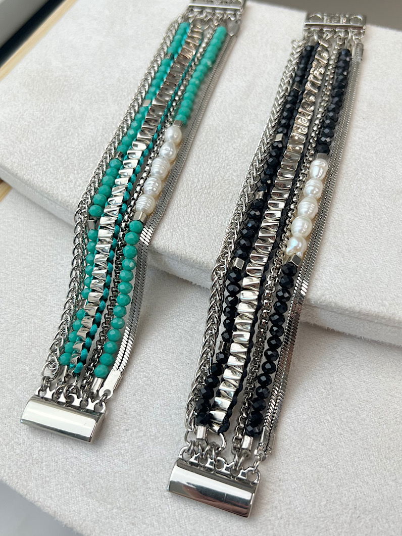 Pulseira Imã Luzia Pérola de Água Doce e Cristais Prata