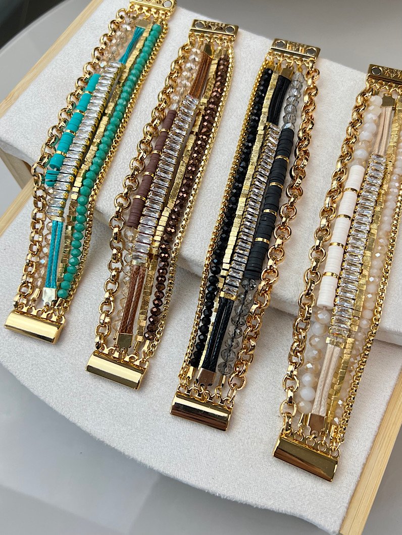 Pulseira Imã Mariana Cristais e Zircônias Douradas