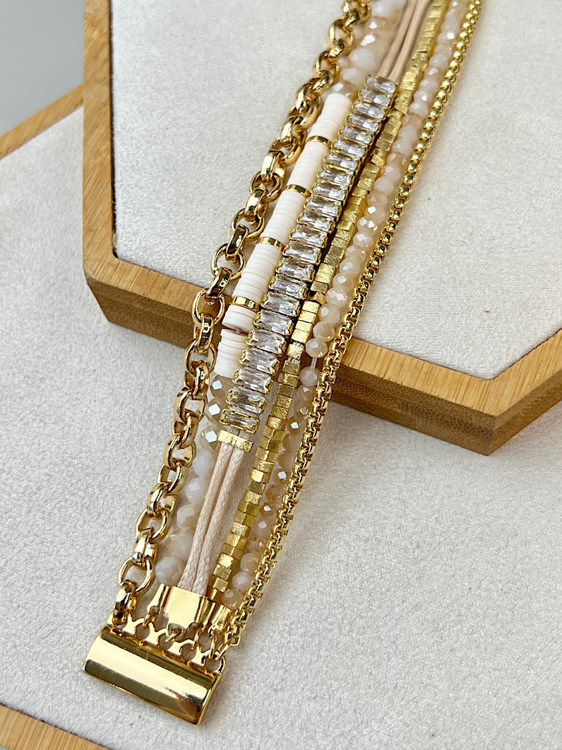 Pulseira Imã Mariana Cristais e Zircônias Douradas