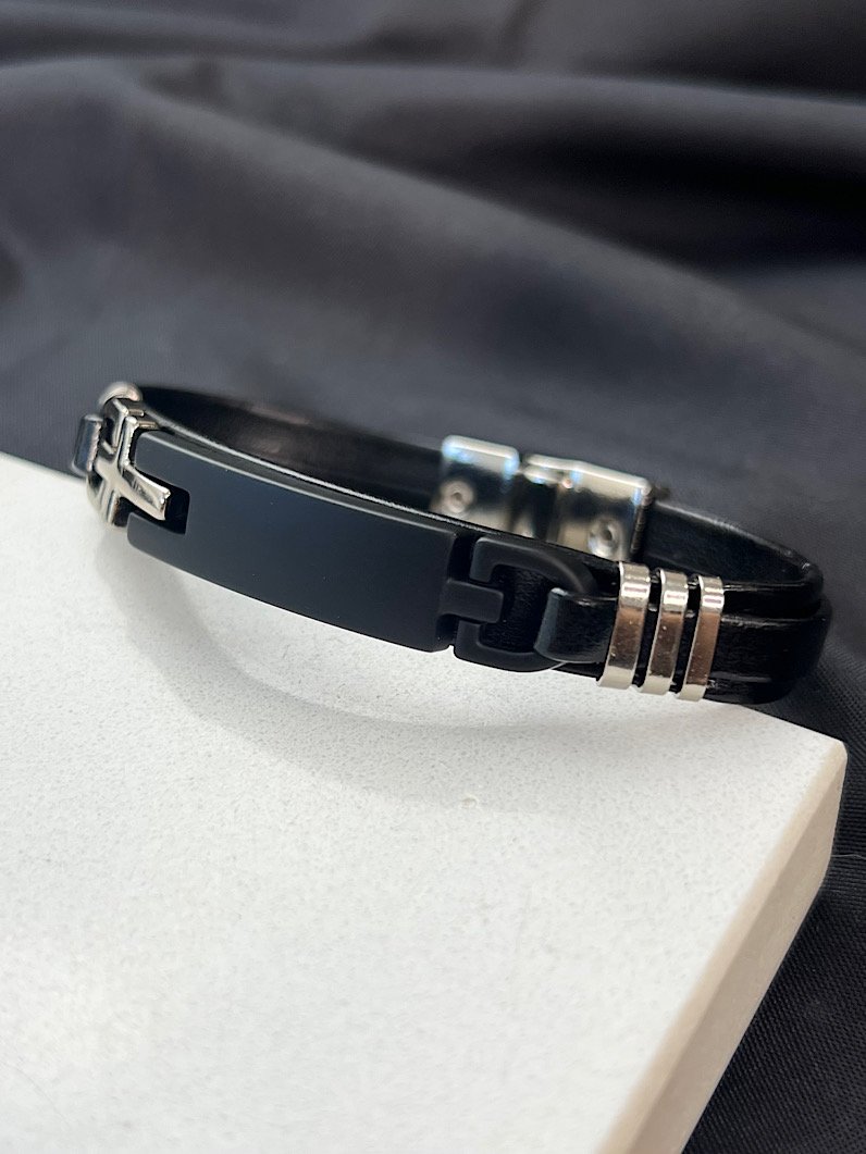 Pulseira Imã Mateo Bridão Liso Preto Prata