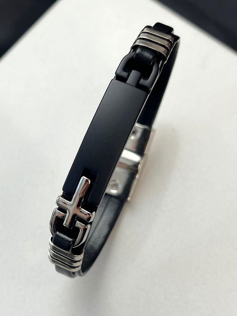 Pulseira Imã Mateo Bridão Liso Preto Prata