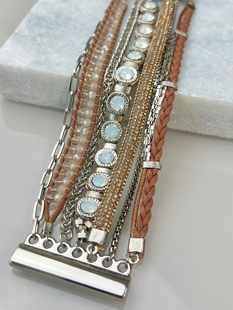 Pulseira Imã Nadia Brilhante Strass Prata