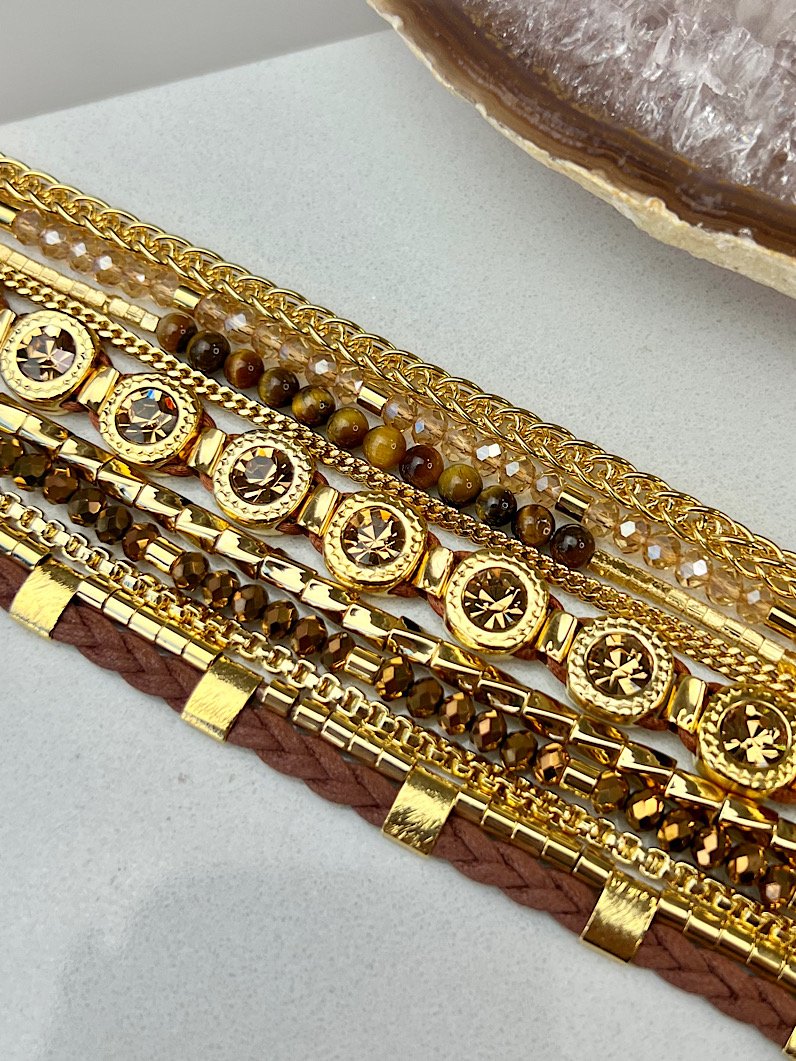 Pulseira Imã Olivia Marrom Olho de tigre e Canutilhos