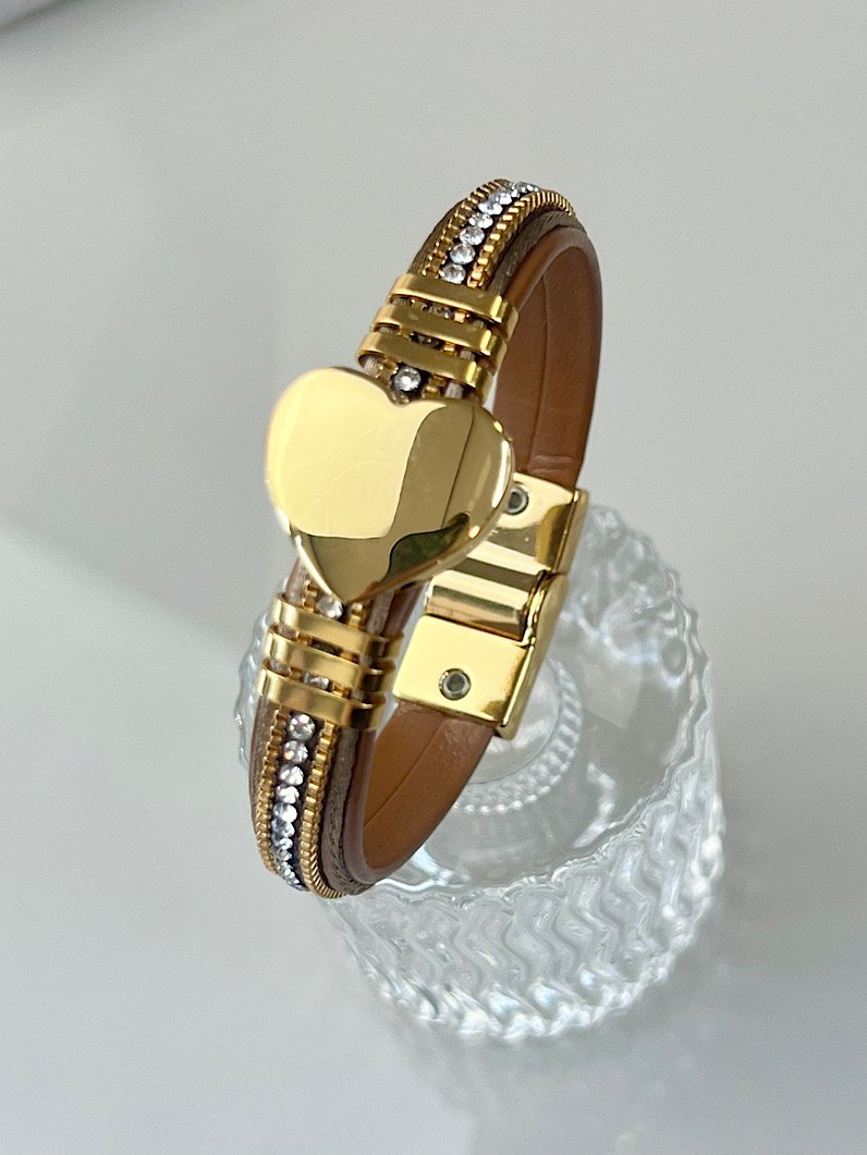 Pulseira Imã Rachel Marrom Coração e Strass