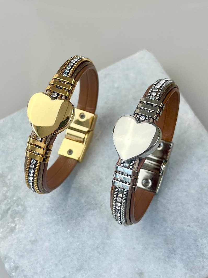 Pulseira Imã Rachel Marrom Coração e Strass