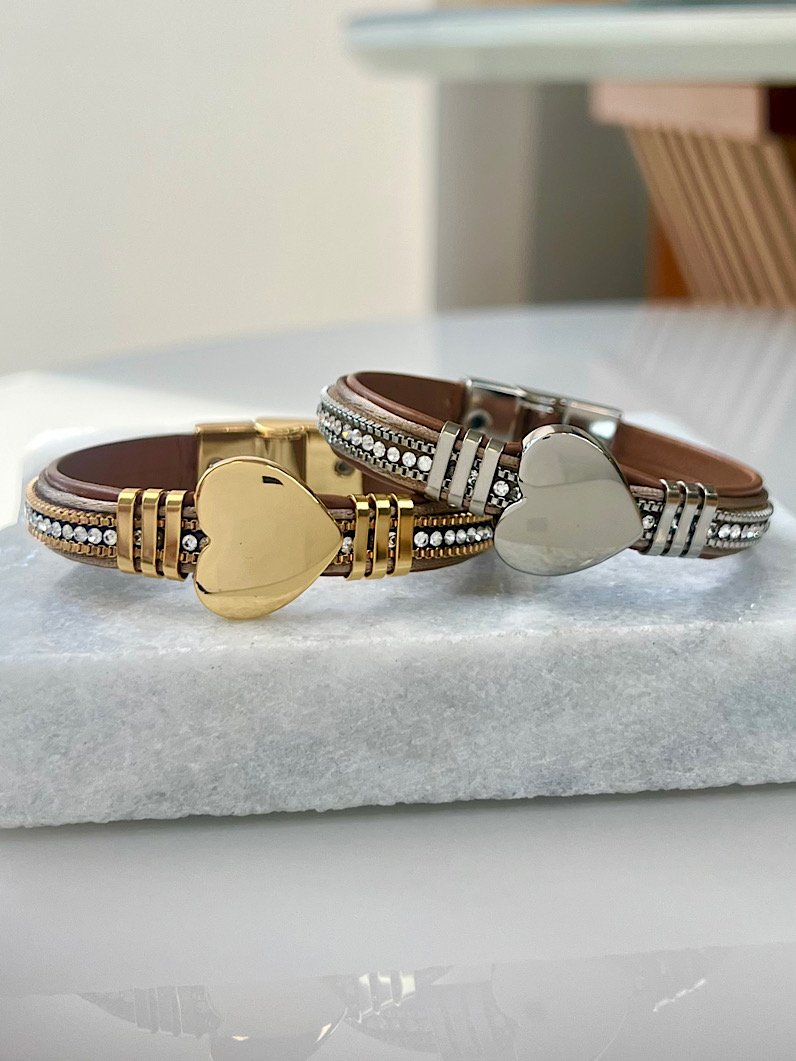 Pulseira Imã Rachel Marrom Coração e Strass
