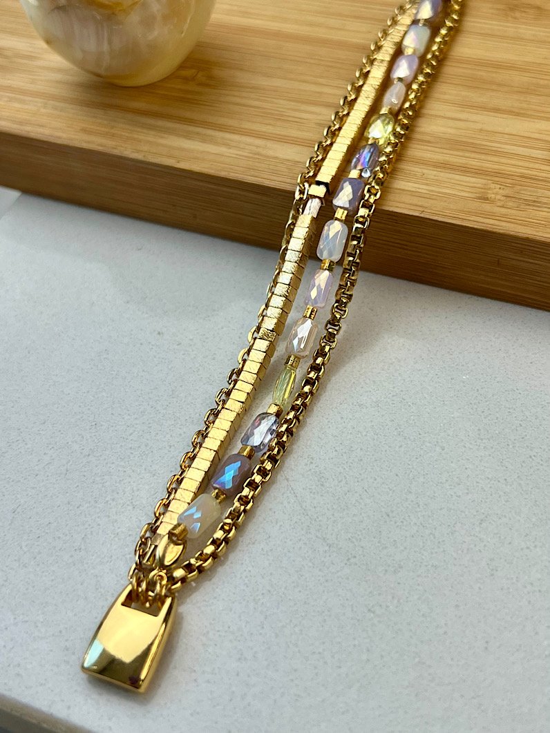 Pulseira Imã Talita de Canutilhos e Cristais Dourados