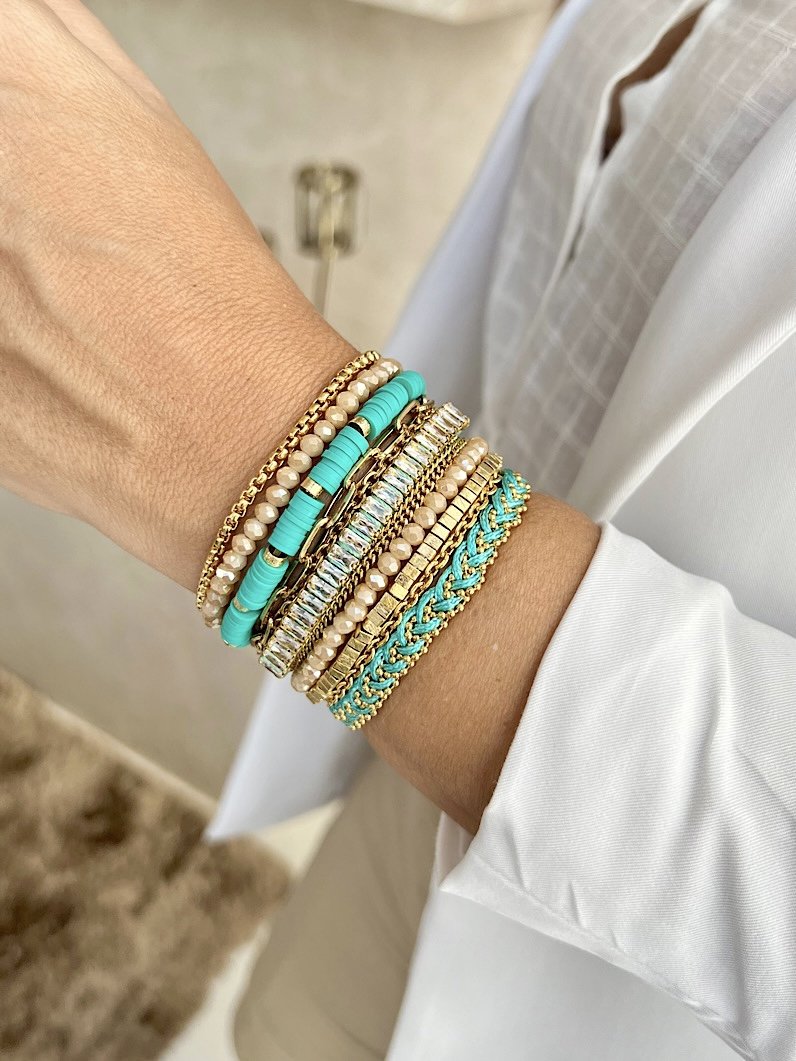 Pulseira Imã Valentina de Zircônias Douradas - Turquesa