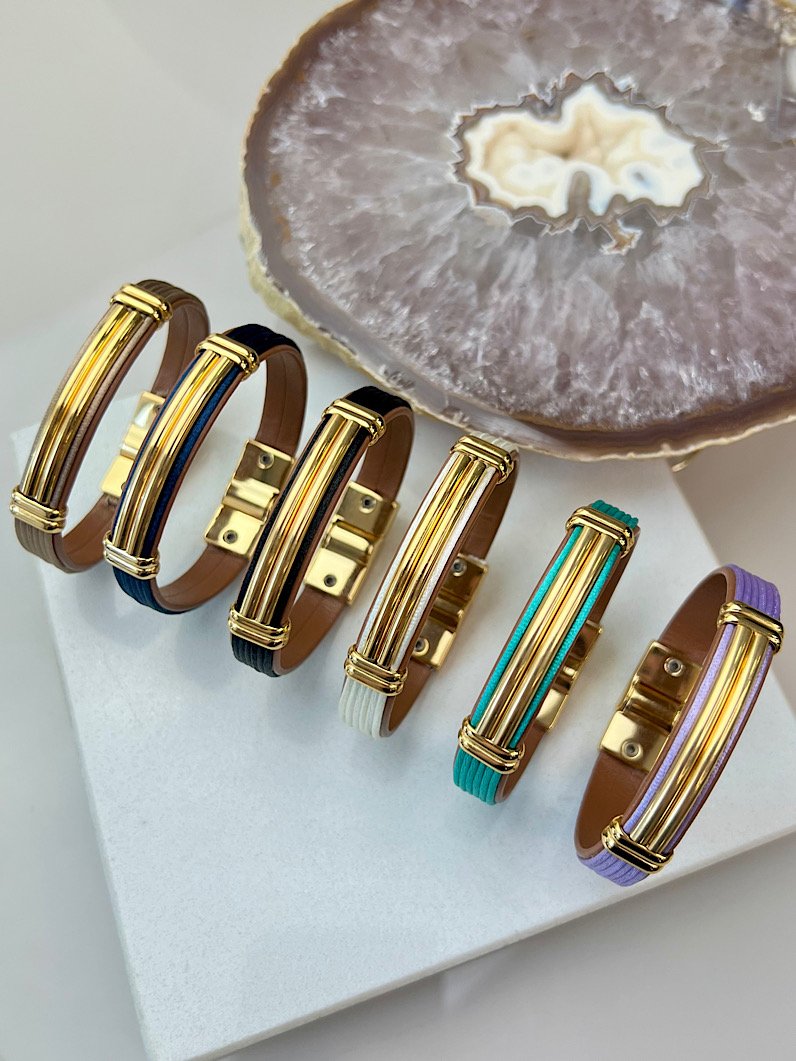 Pulseira Imã Valéria Tubo Detalhes Dourados