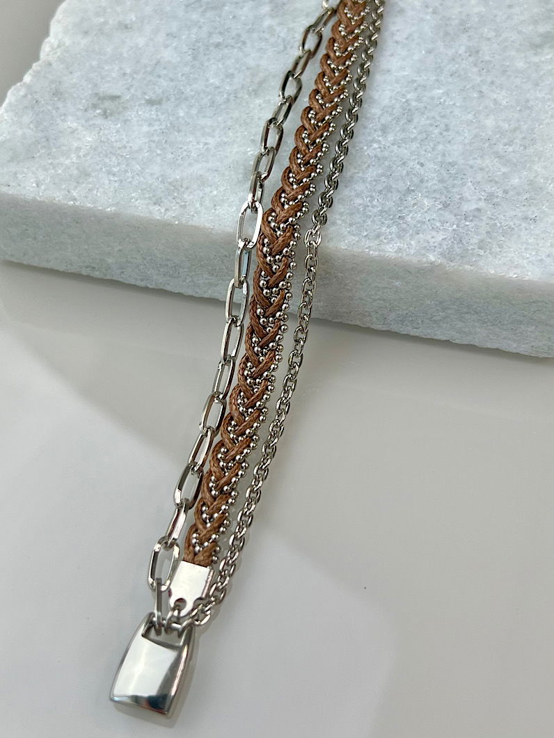 Pulseira Imã Vitoria de Trança e Corrente Cartier Prata