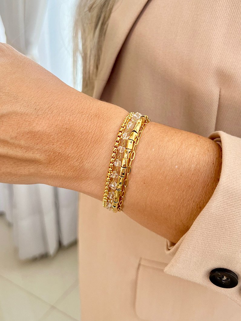 Pulseira Imã Zoe de Cristais de Vidro - Dourado