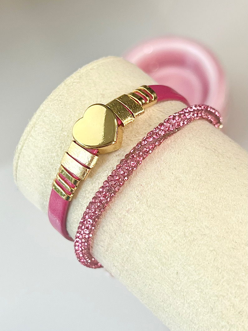 Pulseira Infantil Amora Coração Rosa Brilhante