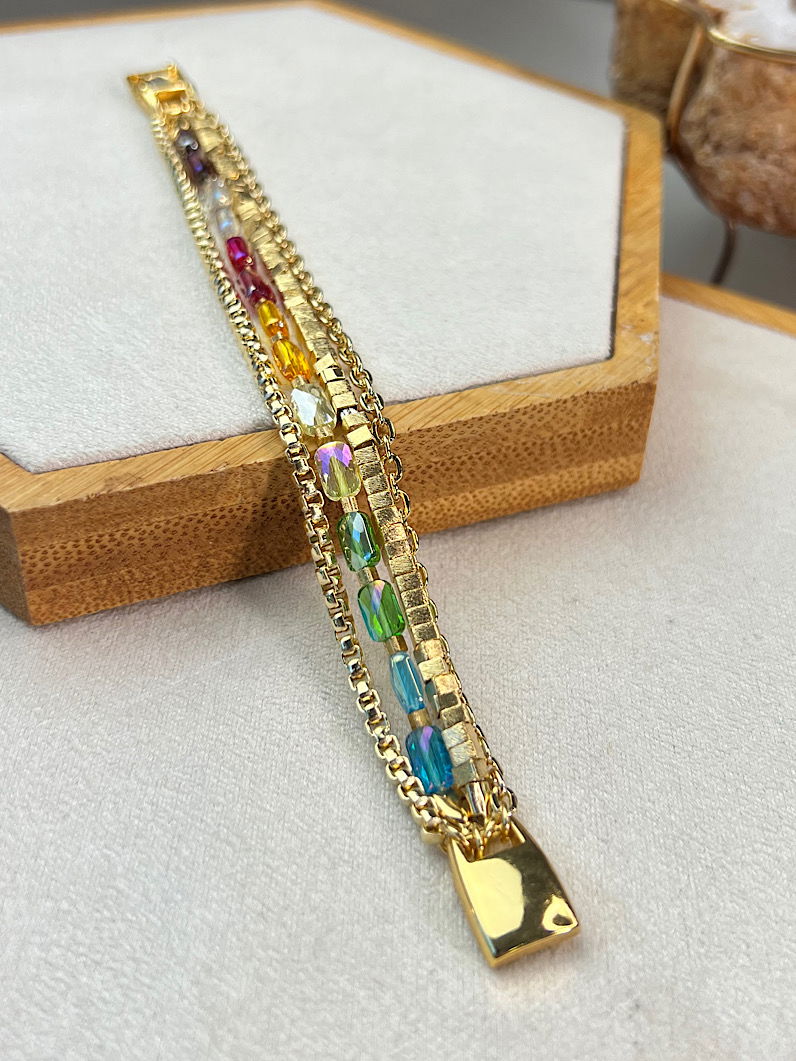 Pulseira Imã Talita de Canutilhos e Cristais Dourados