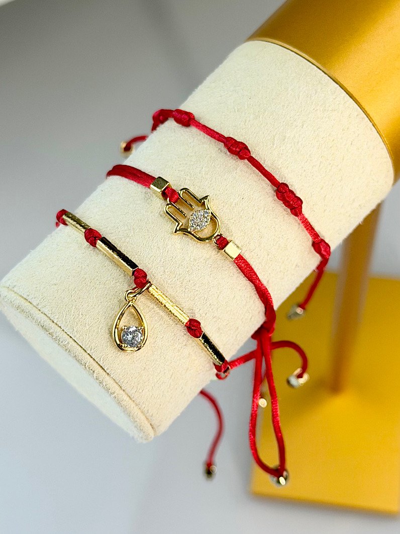 Trio de Pulseiras Ajustável Amuleto 7 Nós Vermelho