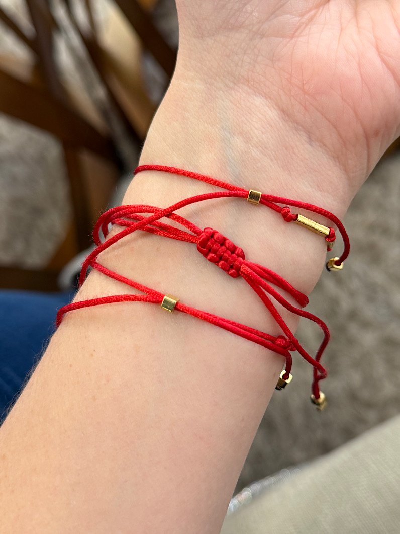 Trio de Pulseiras Ajustável Amuleto 7 Nós Vermelho