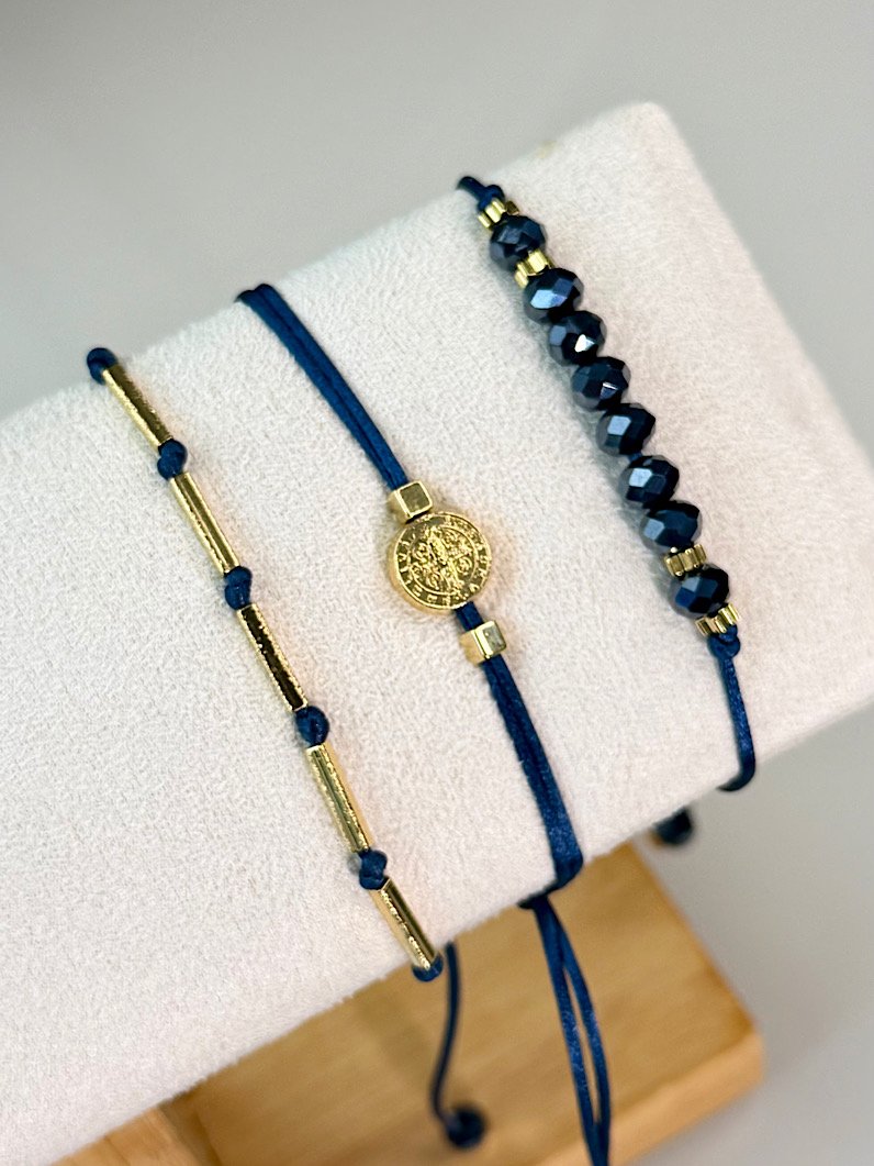 Trio de Pulseiras Ajustável Amuleto São Bento Marinho