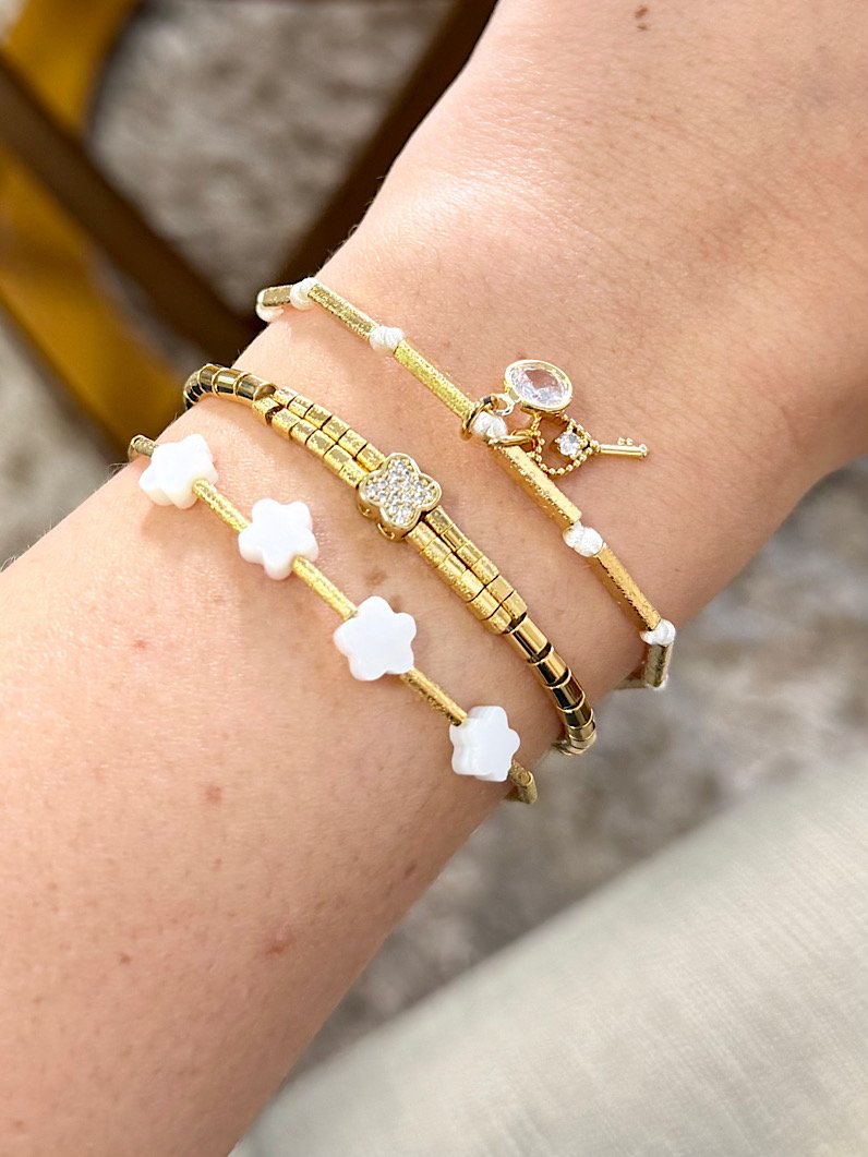 Trio de Pulseiras Ajustável Canutilhos e Trevo