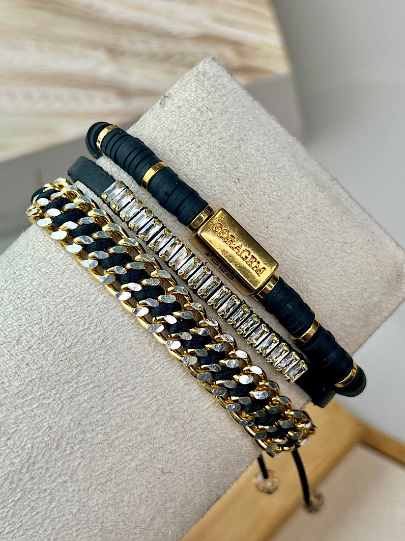 Trio de Pulseiras Ajustável Natalia Dourada